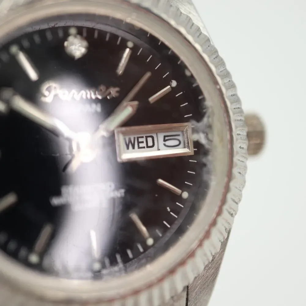 Parmex Women Watch 26mm Day Date Silver Tone Vintage Presidential w New Battery